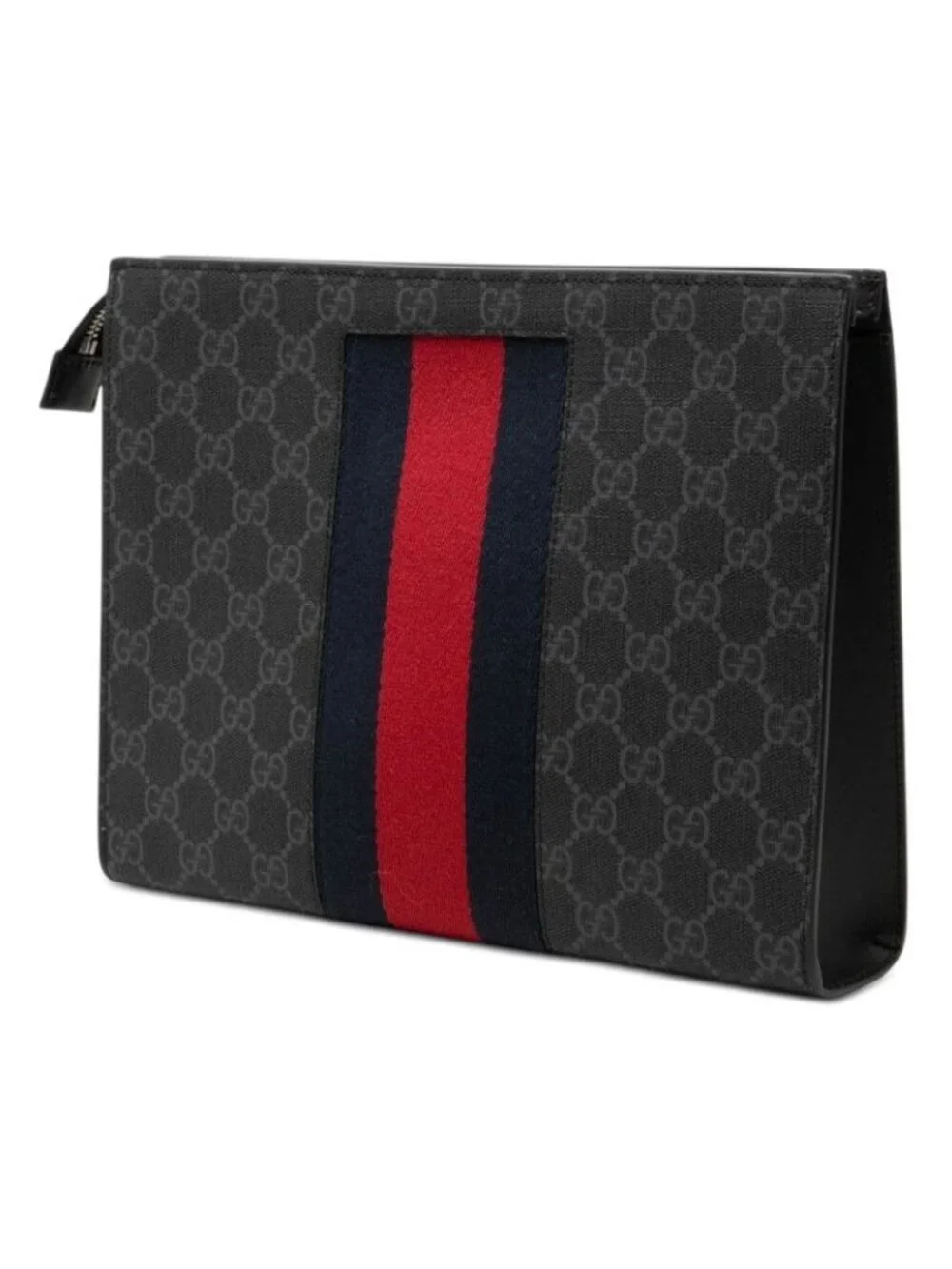 Gucci GG Supreme Sherry Line Clutch Black Leather